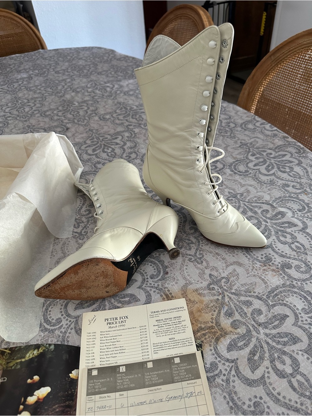 Lace-Up Pointed-Toe Mid-Calf Boots in Cream